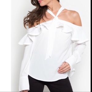 Guess Off Shoulder Ruffle Top White M